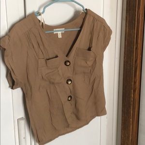 Tan Cropped Button Up Crop Top